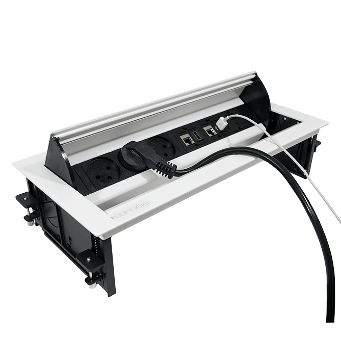 IM-63C علبة مكتب 3 اباريز و حامل كستون /4 و شاحن USB ابيض eufficio Innera Molle ## 