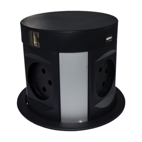 ICL-QI علبة مكتب 4 اباريز وشاحن لاسلكي مع 3 مداخل USB + HDMI + CAT 6 اسود eufficio Innera Climb Qi ## 