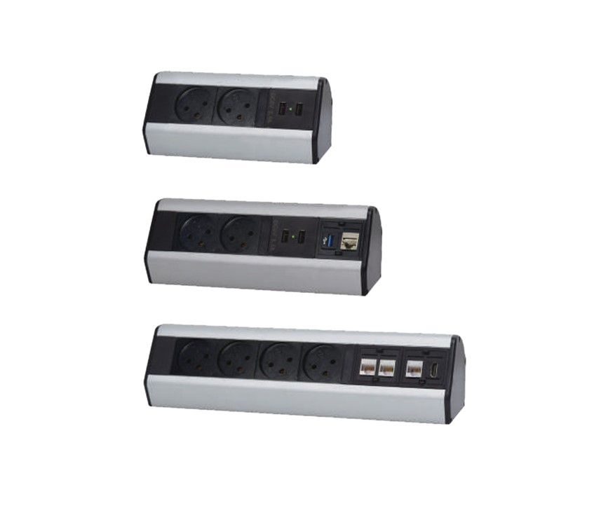 EV-63C علبة مكتب 3 اباريز و حامل كستون /4 و شاحن USB A+C اسود + سكني eufficio Exterio Vital ## 