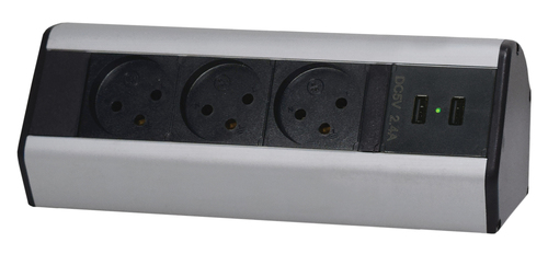 [00898932] EV-43C علبة مكتب 3 اباريز وشاحن USB A+C اسود + سكني eufficio Exterio Vital ## 