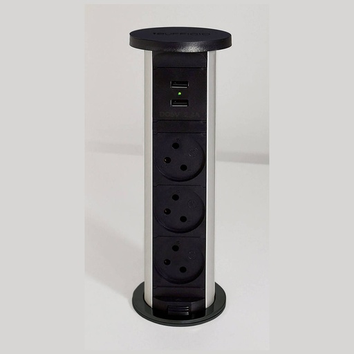 [902012 ] IT-43C علبة مكتب 3 اباريز و شاحن USB A+C اسود eufficio Innera Torre ## 