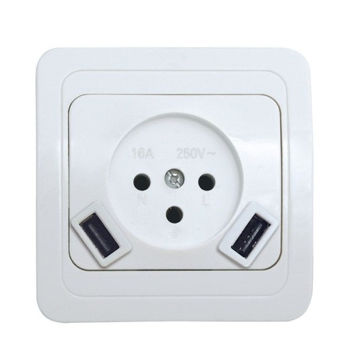 [00095277] OM-SOCKET-USB-WH ابريز /55  + 2USB اوميجا ## 